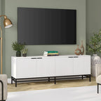 Meuble TV 178 cm pour TV jusqu'à 78", Aulne Blanc / Grain Noir / Blanc, Porte Cannelée