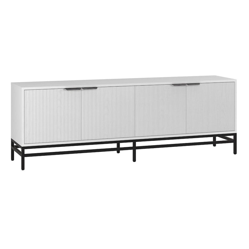 Meuble TV 178 cm pour TV jusqu'à 78", Aulne Blanc / Grain Noir / Blanc, Porte Cannelée