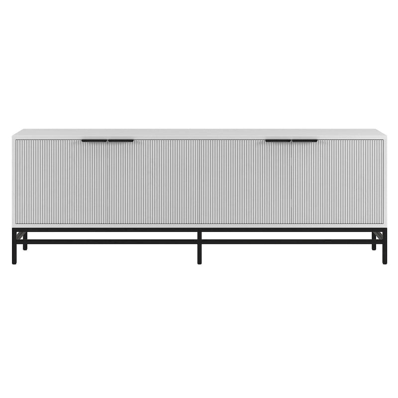 Meuble TV 178 cm pour TV jusqu'à 78", Aulne Blanc / Grain Noir / Blanc, Porte Cannelée