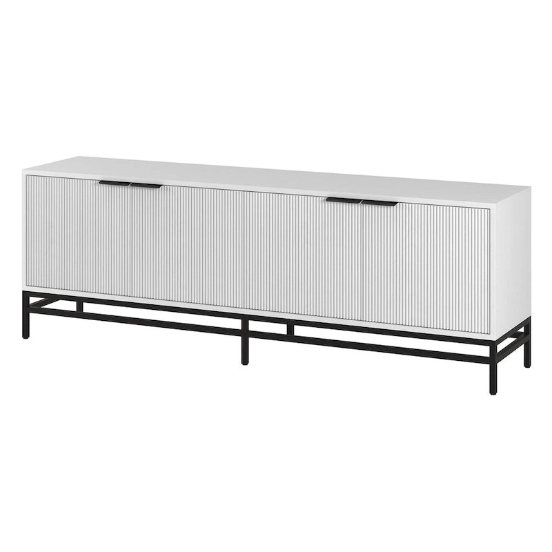 Meuble TV 178 cm pour TV jusqu'à 78", Aulne Blanc / Grain Noir / Blanc, Porte Cannelée