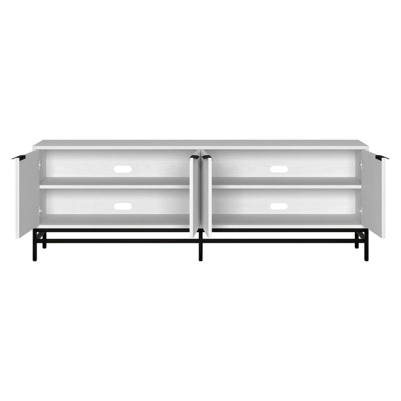 Meuble TV 178 cm pour TV jusqu'à 78", Aulne Blanc / Grain Noir / Blanc, Porte Cannelée