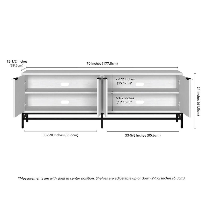 Meuble TV 178 cm pour TV jusqu'à 78", Aulne Blanc / Grain Noir / Blanc, Porte Cannelée