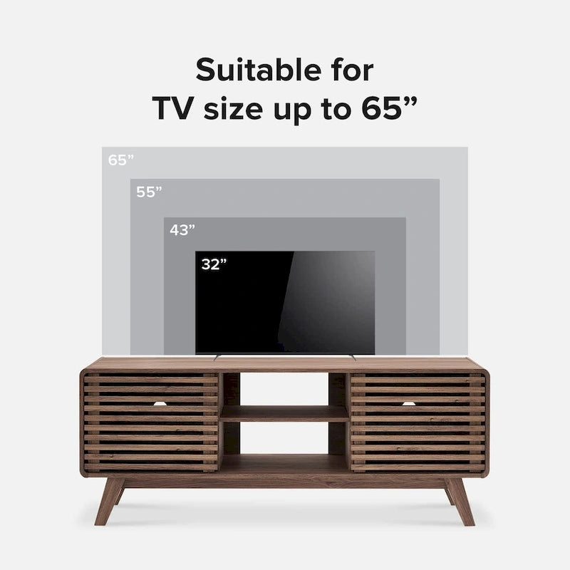 Meuble TV haut moderne du milieu du siècle en noyer pour téléviseurs jusqu'à 65 po