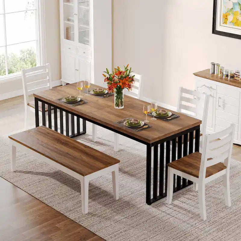 Table de salle à manger Chêne et Noir pour 6-8 Personnes