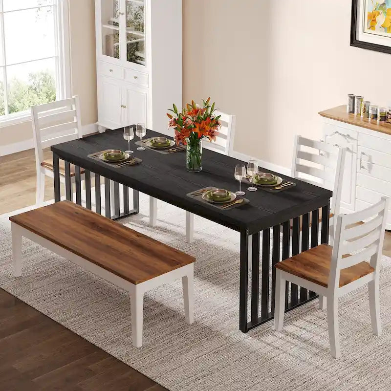 Table de salle à manger Chêne et Noir pour 6-8 Personnes
