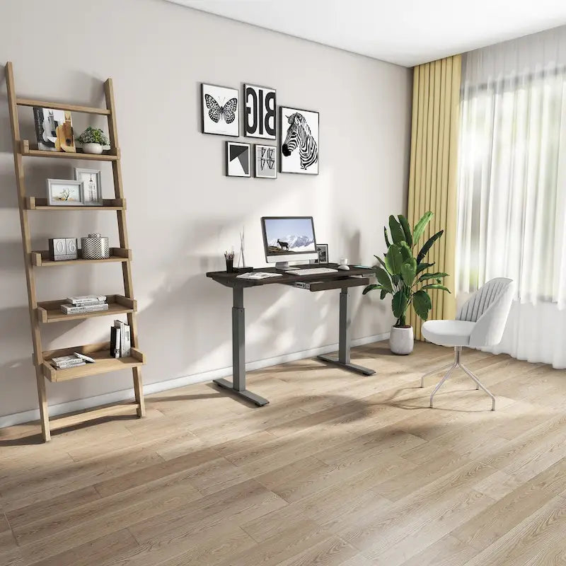 Bureau électrique assis-debout blanc / graphite / noyer / noir, une personne, 122 cm L