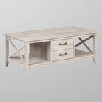 Table basse de ferme gris délavé avec 2 tiroirs