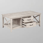 Table basse de ferme gris délavé avec 2 tiroirs