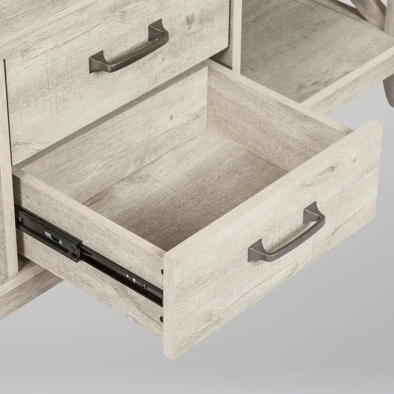 Table basse de ferme gris délavé avec 2 tiroirs