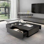 Table basse relevable noire et grise avec 3 tiroirs