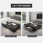 Table basse relevable noire et grise avec 3 tiroirs
