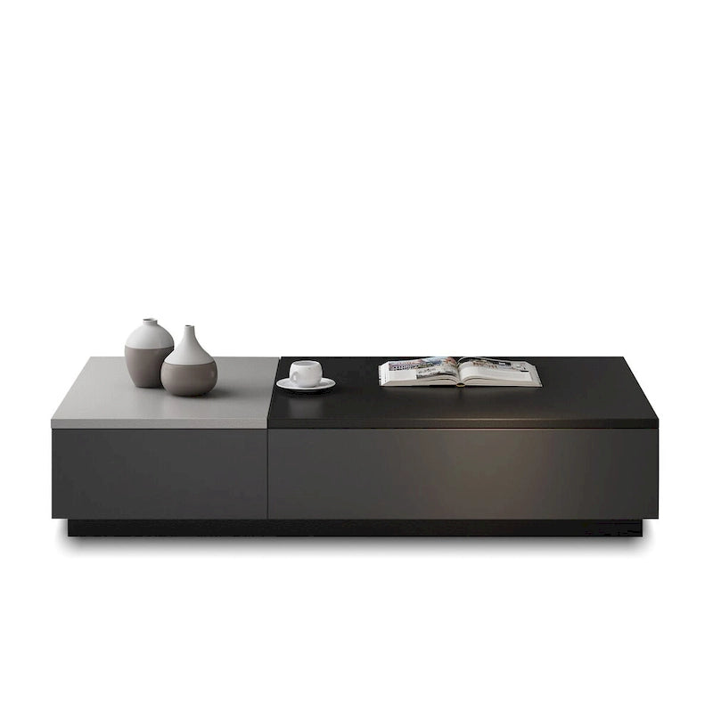 Table basse relevable noire et grise avec 3 tiroirs