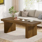 Table basse rectangulaire marron, 120 cm, plateau à lattes, pour 1 à 4 personnes