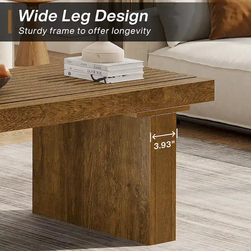 Table basse rectangulaire marron, 120 cm, plateau à lattes, pour 1 à 4 personnes