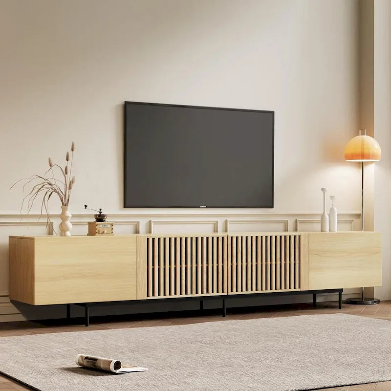 Meuble TV console Noyer naturel, 2 tailles, style Mid-Century