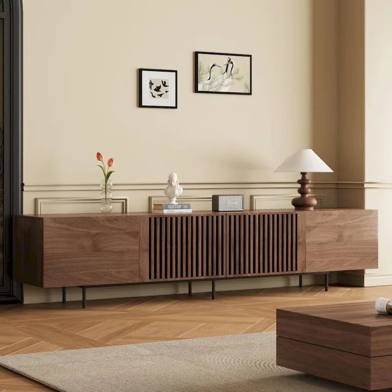 Meuble TV console Noyer naturel, 2 tailles, style Mid-Century
