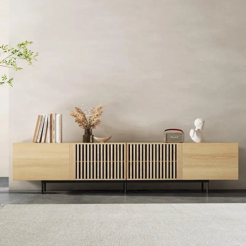 Meuble TV console Noyer naturel, 2 tailles, style Mid-Century
