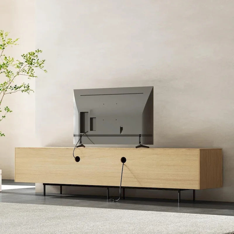 Meuble TV console Noyer naturel, 2 tailles, style Mid-Century