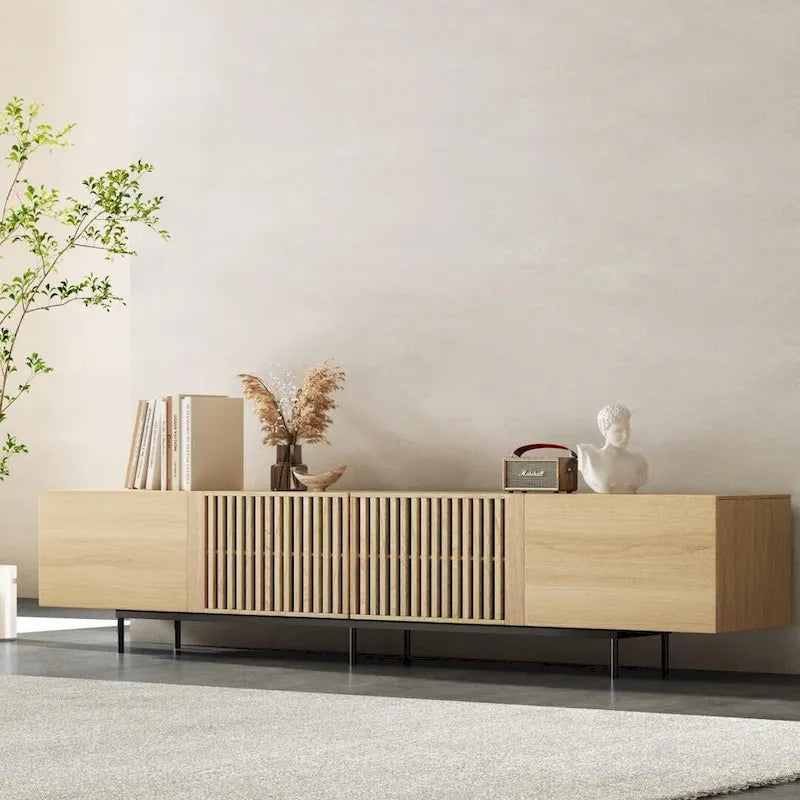 Meuble TV console Noyer naturel, 2 tailles, style Mid-Century