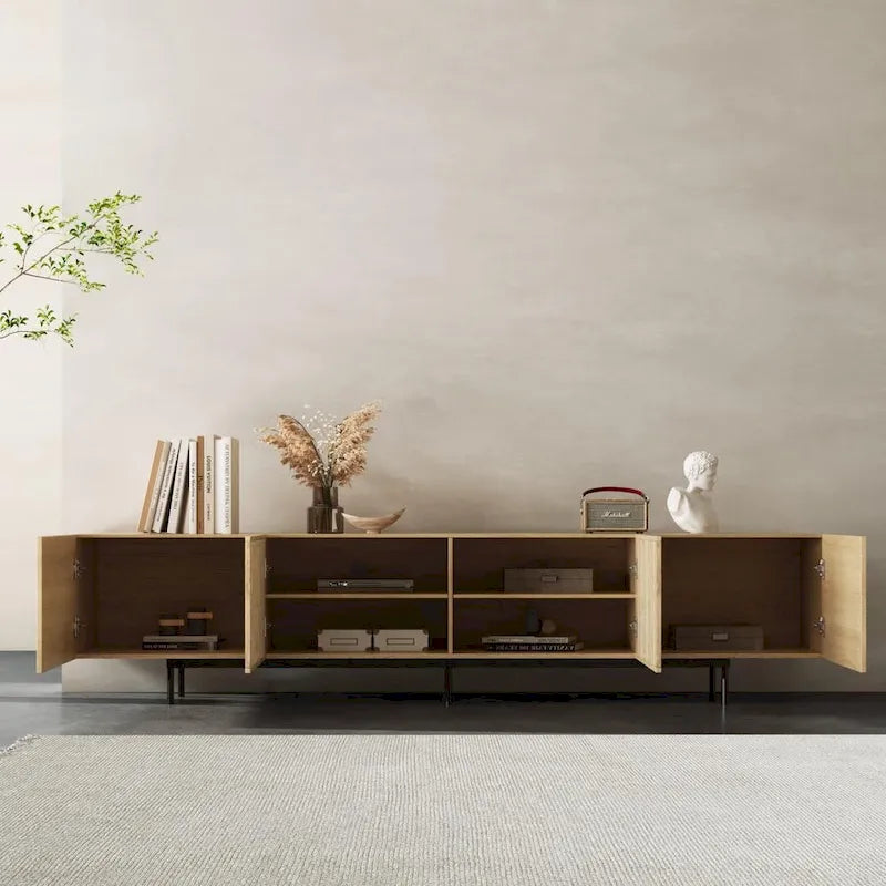 Meuble TV console Noyer naturel, 2 tailles, style Mid-Century