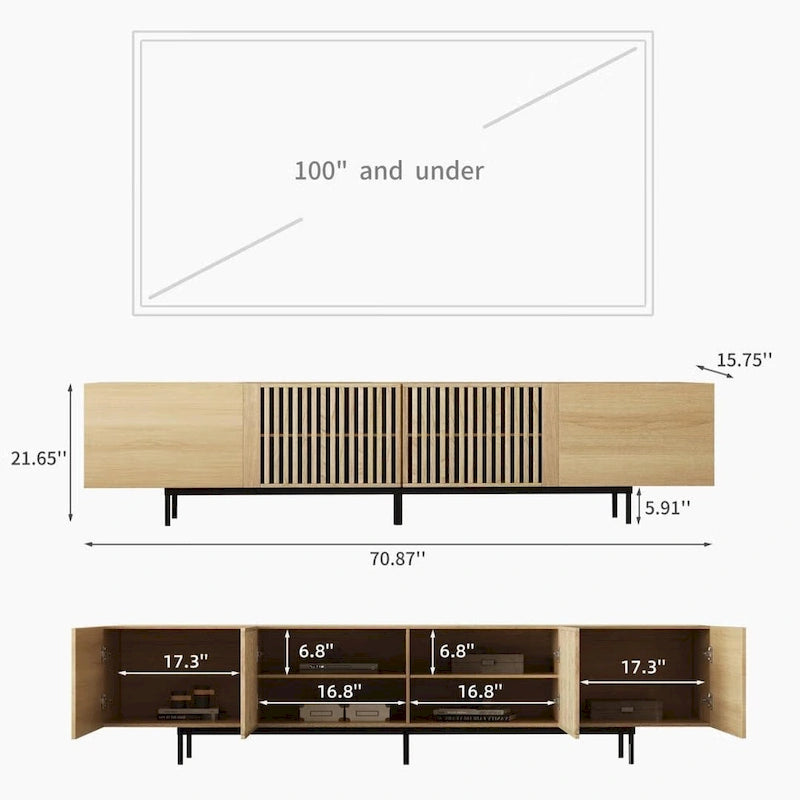 Meuble TV console Noyer naturel, 2 tailles, style Mid-Century