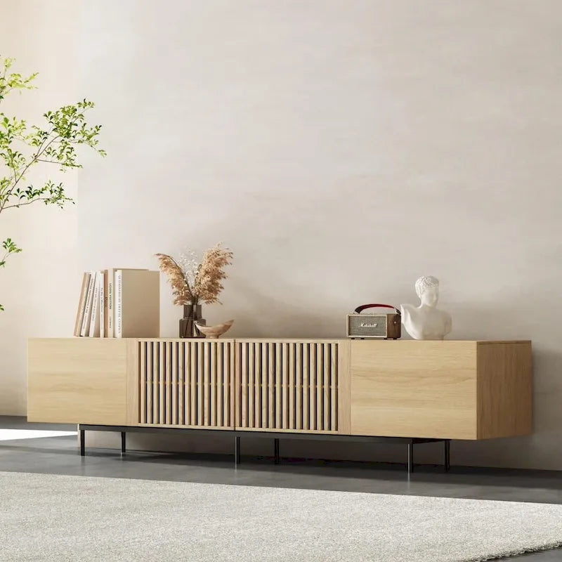 Meuble TV console Noyer naturel, 2 tailles, style Mid-Century