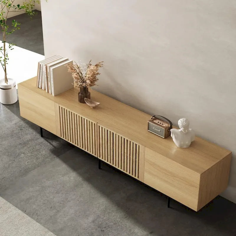 Meuble TV console Noyer naturel, 2 tailles, style Mid-Century