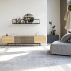 Meuble TV console Noyer naturel, 2 tailles, style Mid-Century