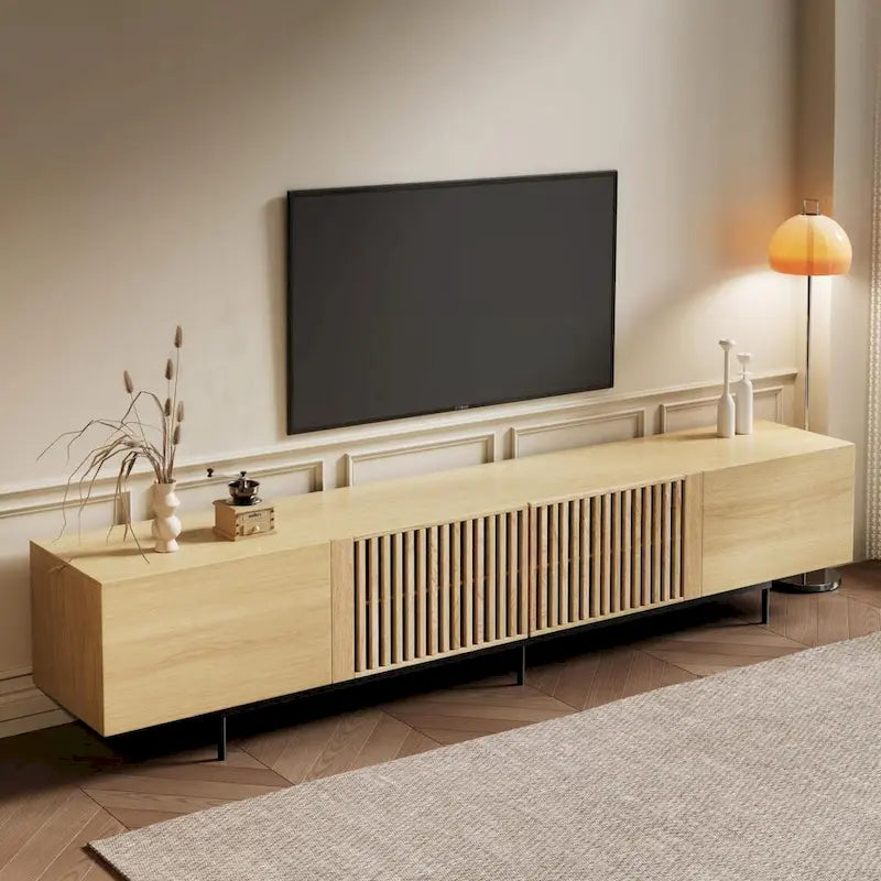 Meuble TV console Noyer naturel, 2 tailles, style Mid-Century