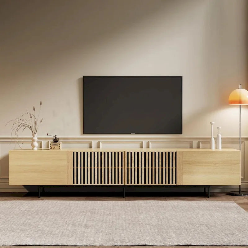 Meuble TV console Noyer naturel, 2 tailles, style Mid-Century