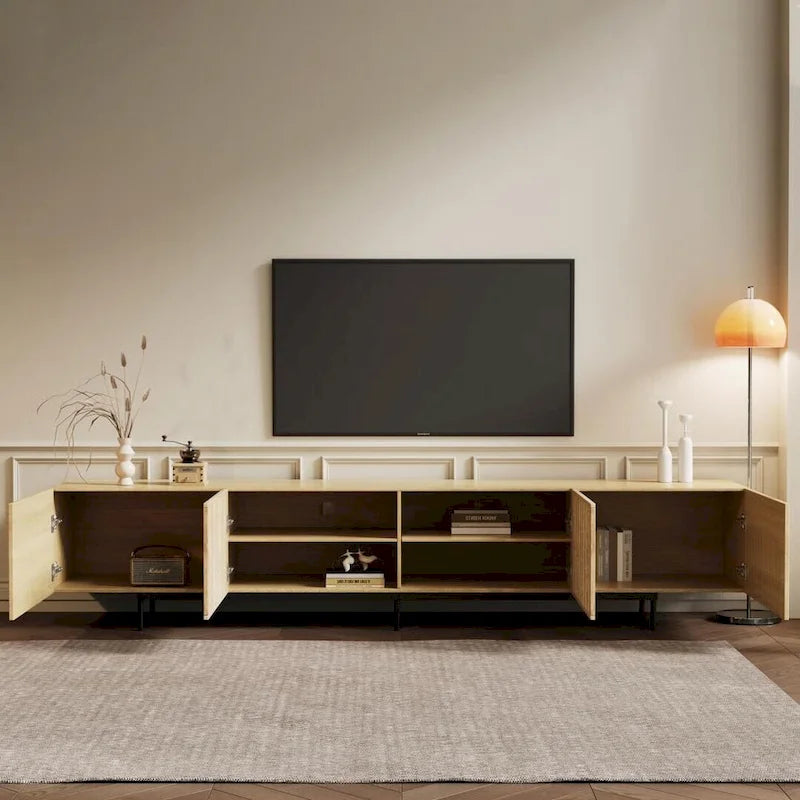 Meuble TV console Noyer naturel, 2 tailles, style Mid-Century