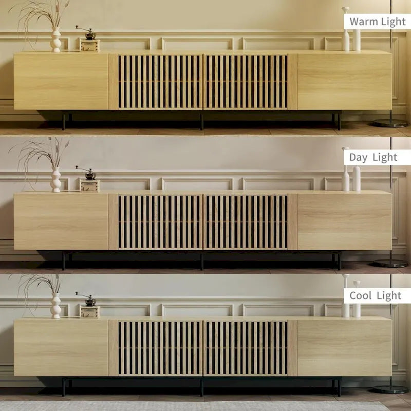 Meuble TV console Noyer naturel, 2 tailles, style Mid-Century
