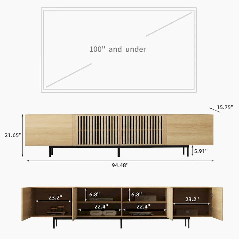 Meuble TV console Noyer naturel, 2 tailles, style Mid-Century