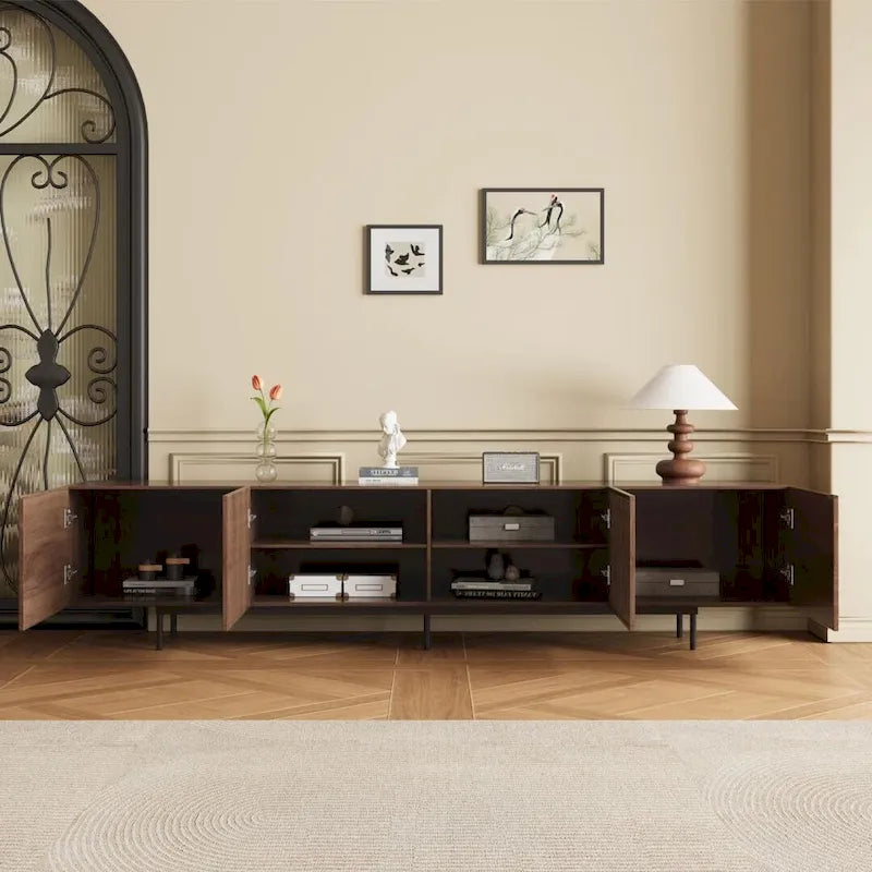 Meuble TV console Noyer naturel, 2 tailles, style Mid-Century