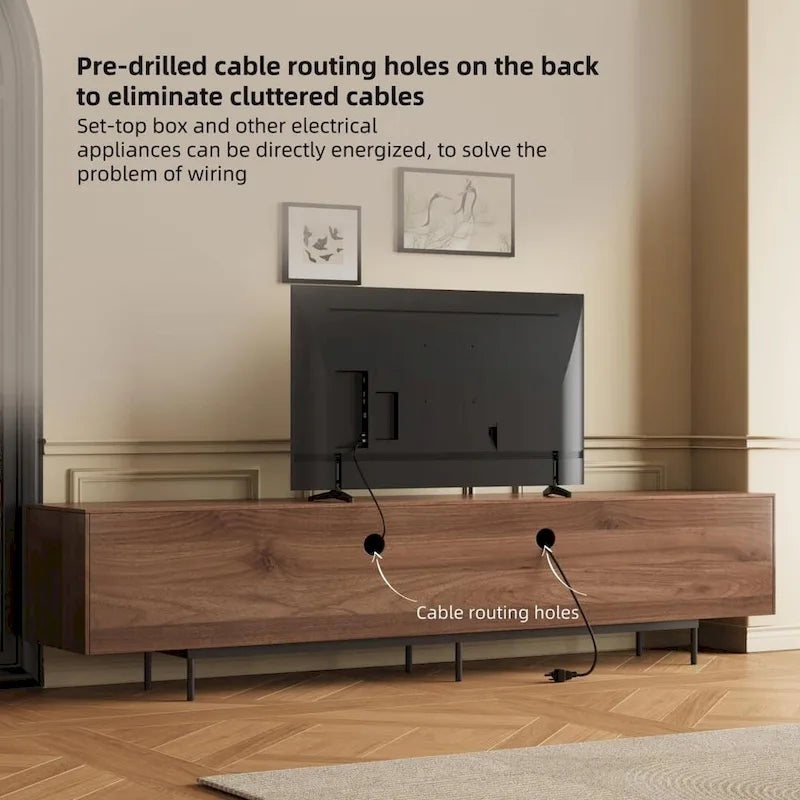 Meuble TV console Noyer naturel, 2 tailles, style Mid-Century