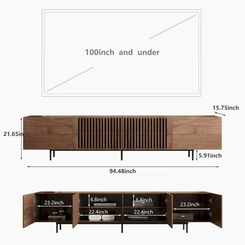 Meuble TV console Noyer naturel, 2 tailles, style Mid-Century