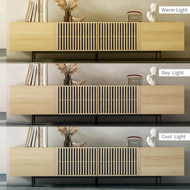 Meuble TV console Noyer naturel, 2 tailles, style Mid-Century