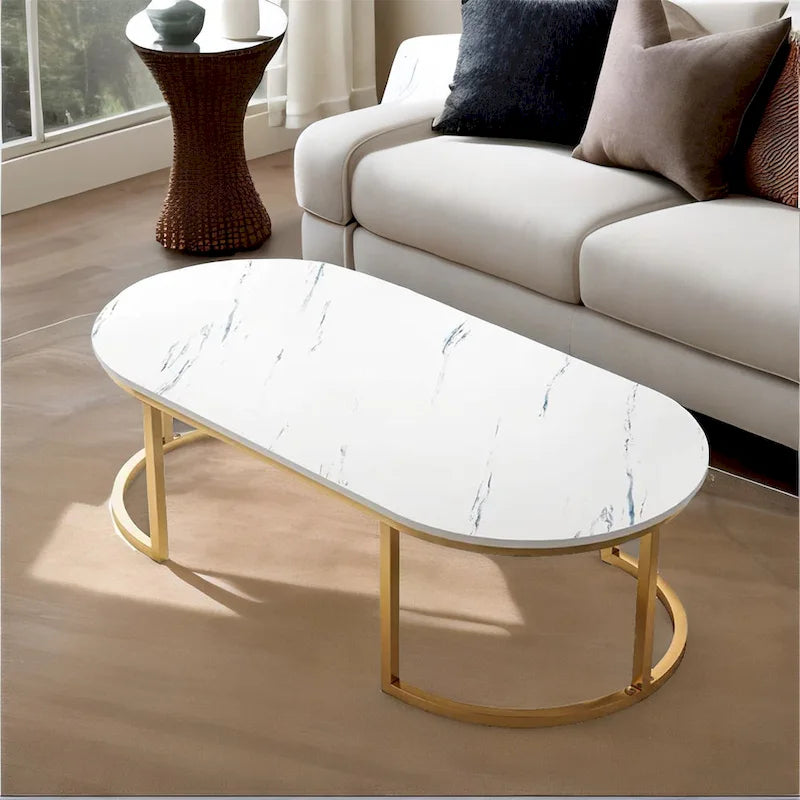 Table basse ovale blanche et or