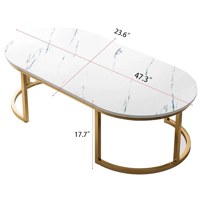 Table basse ovale blanche et or