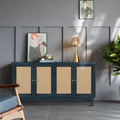 Buffet bahut commode en rotin bleu marine antique, meuble de rangement d'appoint à 1 porte