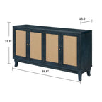 Buffet bahut commode en rotin bleu marine antique, meuble de rangement d'appoint à 1 porte