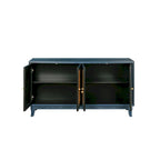 Buffet bahut commode en rotin bleu marine antique, meuble de rangement d'appoint à 1 porte