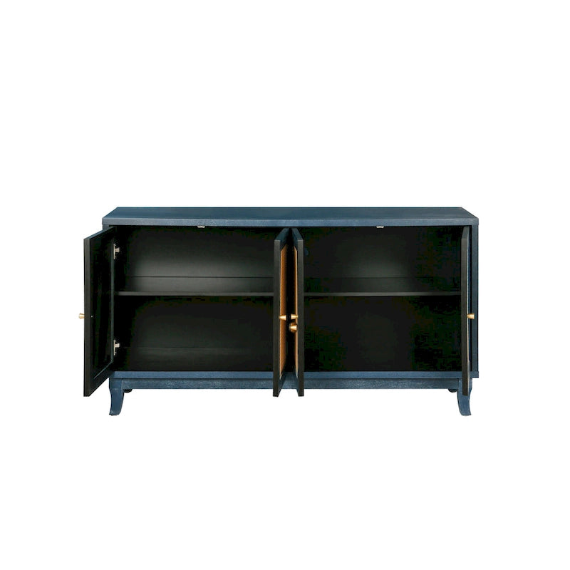 Buffet bahut commode en rotin bleu marine antique, meuble de rangement d'appoint à 1 porte