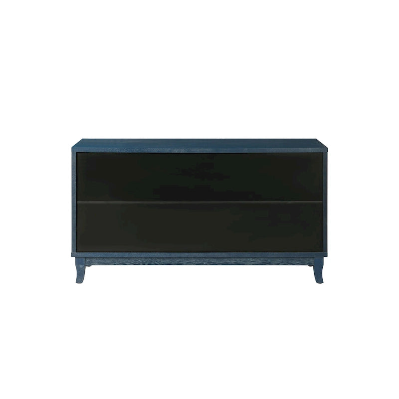 Buffet bahut commode en rotin bleu marine antique, meuble de rangement d'appoint à 1 porte