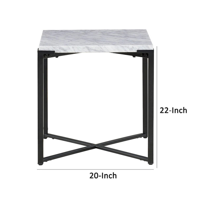 Table d'appoint en marbre gris, piètement en acier, simple