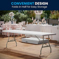Table pliante en plastique blanc granit, deux pans, 10 places, 2,4 m