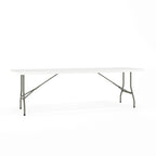 Table pliante en plastique blanc granit, deux pans, 10 places, 2,4 m
