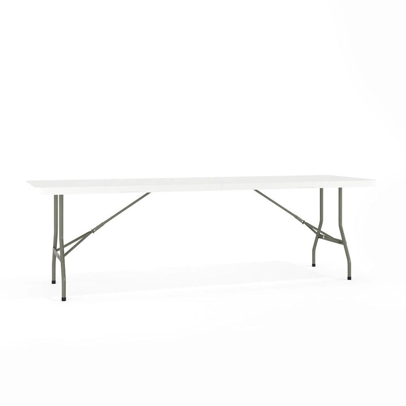 Table pliante en plastique blanc granit, deux pans, 10 places, 2,4 m