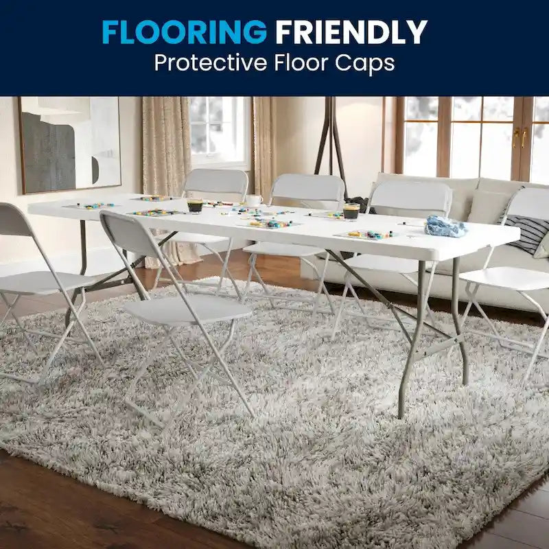 Table pliante en plastique blanc granit, deux pans, 10 places, 2,4 m