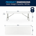 Table pliante en plastique blanc granit, deux pans, 10 places, 2,4 m